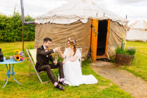 Glamping at a festival wedding