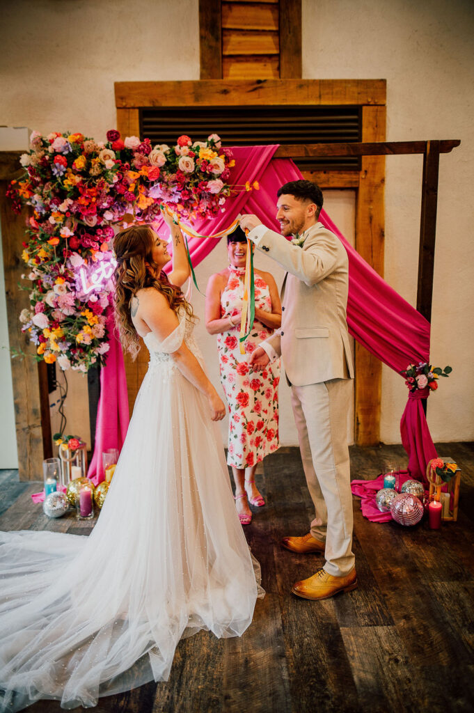 Celebrant led wedding ceremony in rustic barn